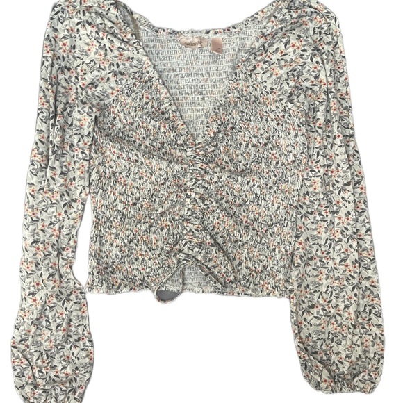 Willow & Root Long Sleeve Floral Crop Top with Ruching Size L - Picture 2 of 8